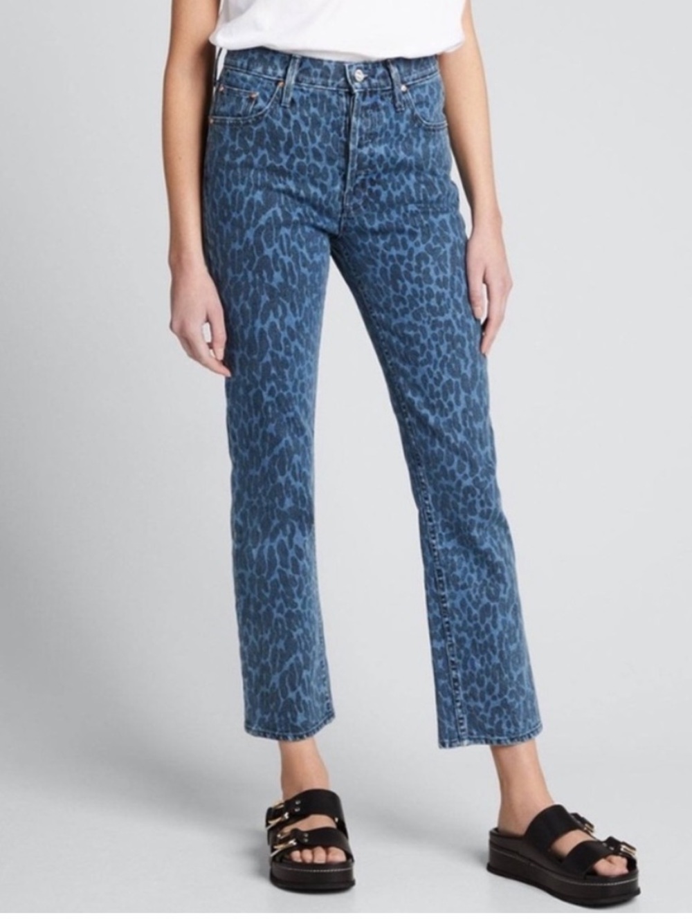 MOTHER Superior Blue Sinister Animal Print Wash The Tomcat Ankle Jeans Sz. 32